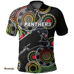 Custom Personalised Panthers Rugby Aboriginal Vibe Polo Shirt - Black Amazing Aussie