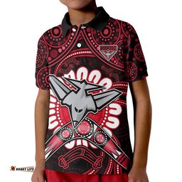 Bombers Football Polo Shirt Boomerang Indigenous Dots Amazing Aussie