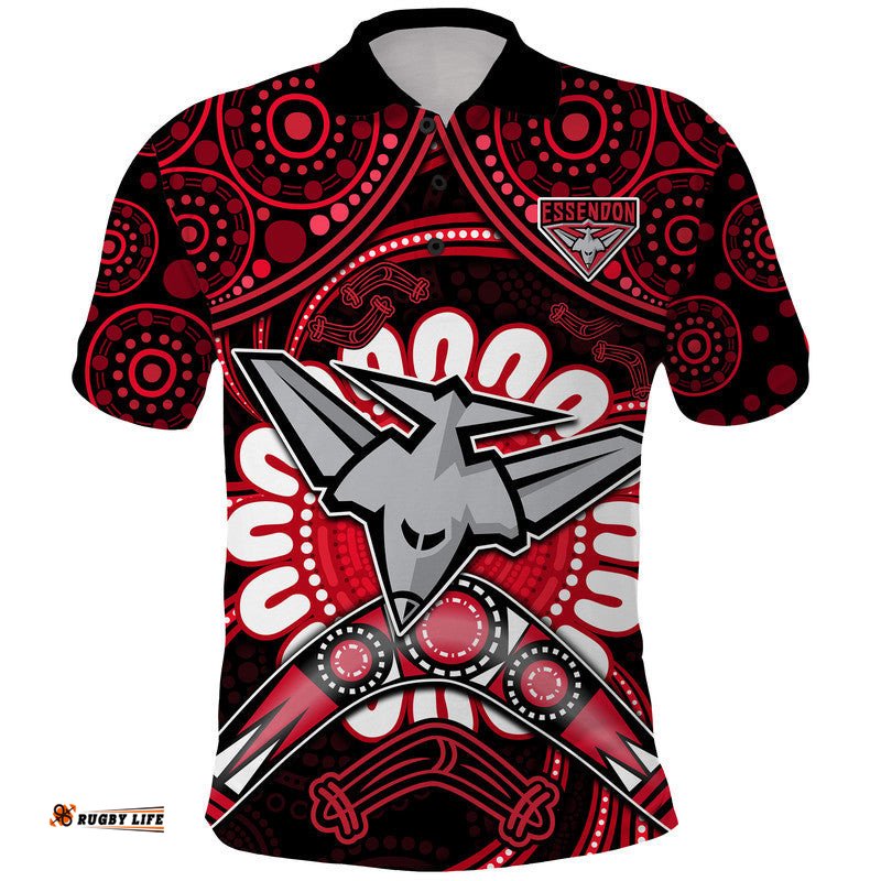 Bombers Football Polo Shirt Boomerang Indigenous Dots Amazing Aussie