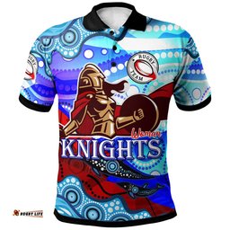 NRLW Knights Rugby Polo Shirt - Custom Woman Knights with Aboriginal Dot Painting Style Player And Number Woman Polo Shirt Amazing Aussie