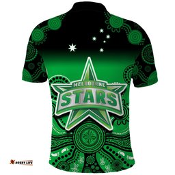 Stars Cricket Polo Shirt Melbourne Team Green Gradient Aboriginal Art Amazing Aussie