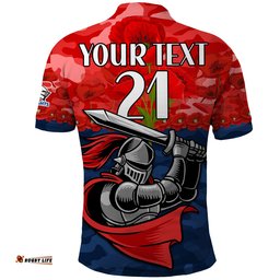 Custom Text And Number Knights Rugby ANZAC Polo Shirt Lest We Forget