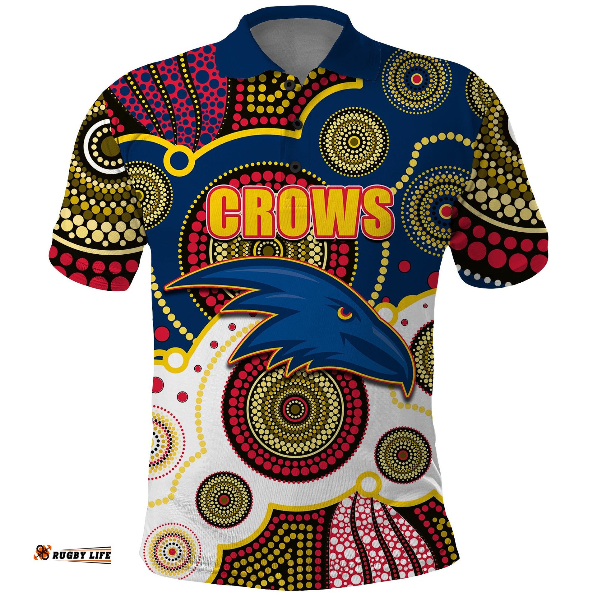 Custom Personalised And Number Crows AFL Polo Shirt Aboriginal Patterns Amazing Aussie