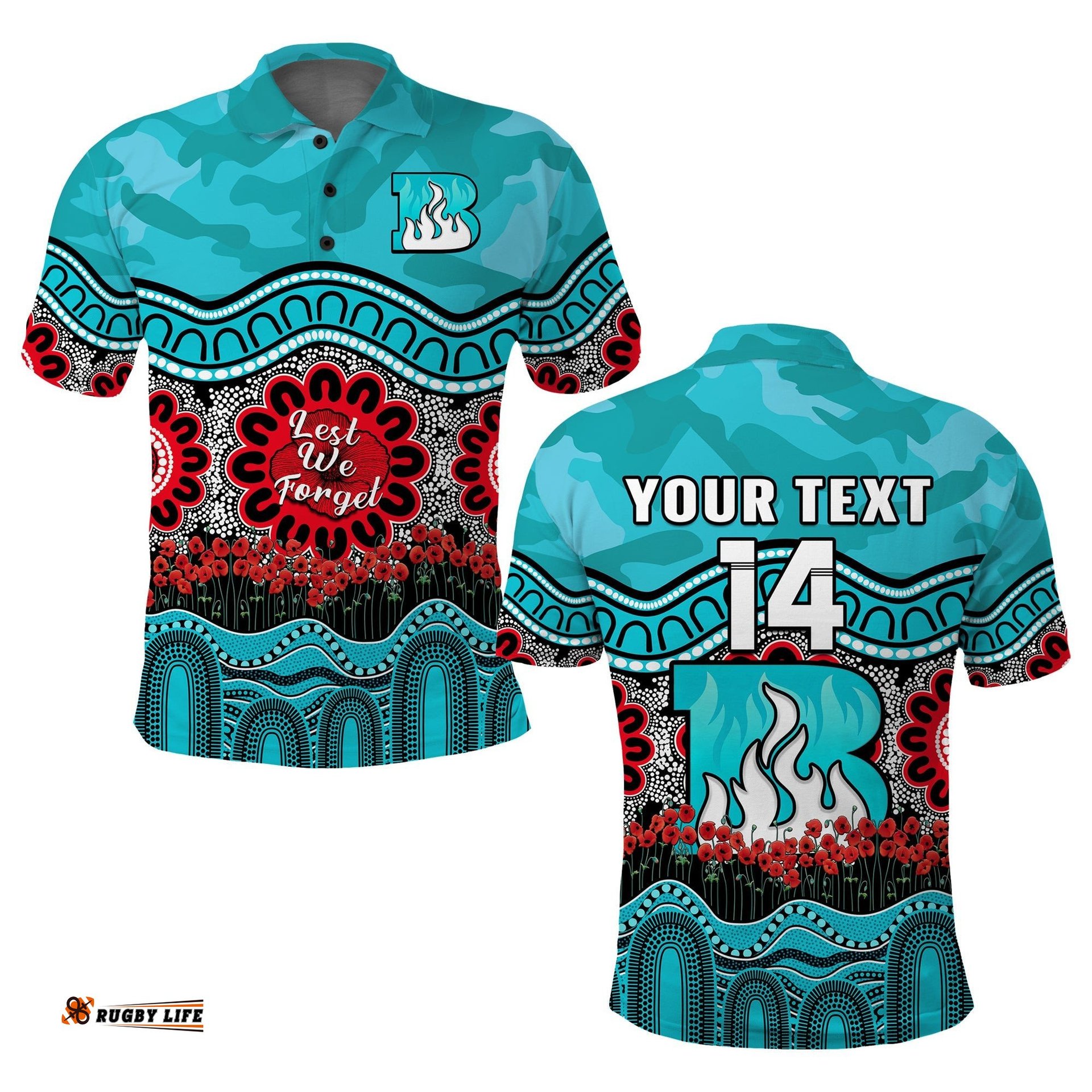 Custom Text And Number Brisbane Heat Cricket ANZAC Polo Shirt Poppy Aboriginal Camouflage Amazing Aussie