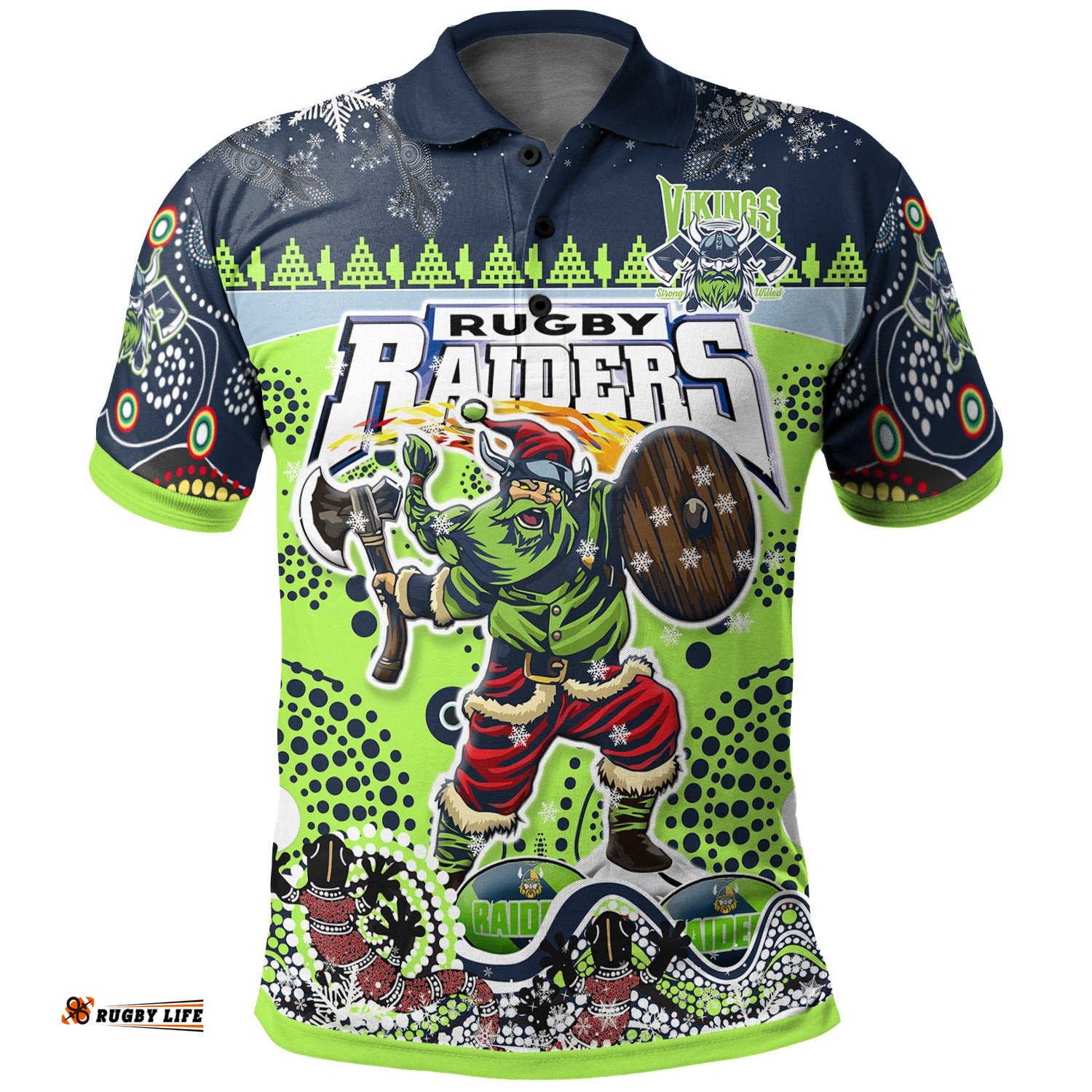 Raiders Rugby Christmas Polo Shirt - Custom Merry Viking Raiders Christmas Indigenous Polo Shirt Amazing Aussie