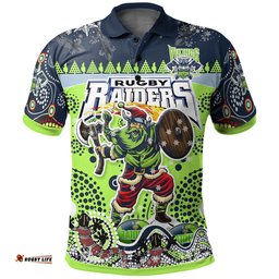 Raiders Rugby Christmas Polo Shirt - Custom Merry Viking Raiders Christmas Indigenous Polo Shirt Amazing Aussie