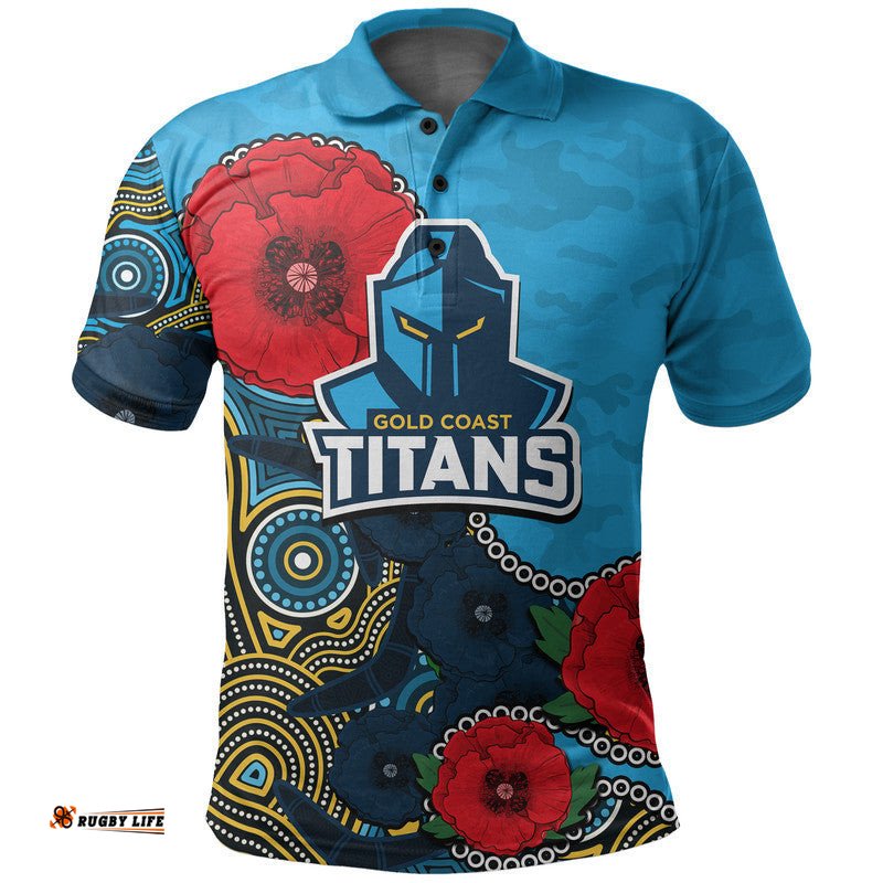 Custom Personalised Anzac Day NRL-Titans Army Mix Aboriginal Polo Shirt Amazing Aussie