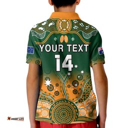 Custom Text And Number Australia Rugby Polo Shirt Aussie Sevens Green Indigenous Amazing Aussie