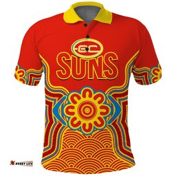 Custom Text And Number Gold Coast Football Polo Shirt Suns Indigenous Pattern Amazing Aussie