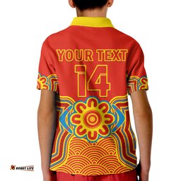 Custom Text And Number Gold Coast Football Polo Shirt Suns Indigenous Pattern Amazing Aussie