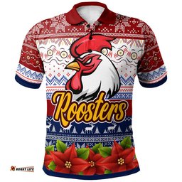 Roosters Rugby Chrstmas Polo Shirt - Custom Roosters Ugly Christmas Knitted Polo Shirt Amazing Aussie