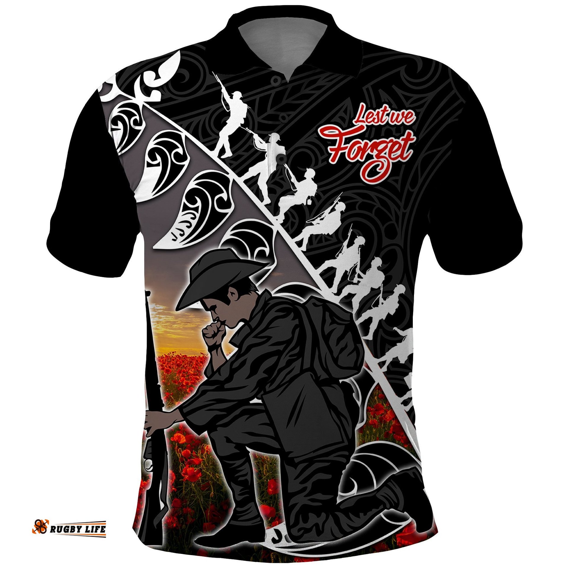 Aotearoa ANZAC Day Polo Shirt Maori Fern With Poppy Vibe Amazing Aussie