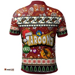 Maroons Rugby Christmas Polo Shirt - Custom Xmas Maroons Christmas Balls, Snowflake With Aboriginal Patterns Polo Shirt Amazing Aussie