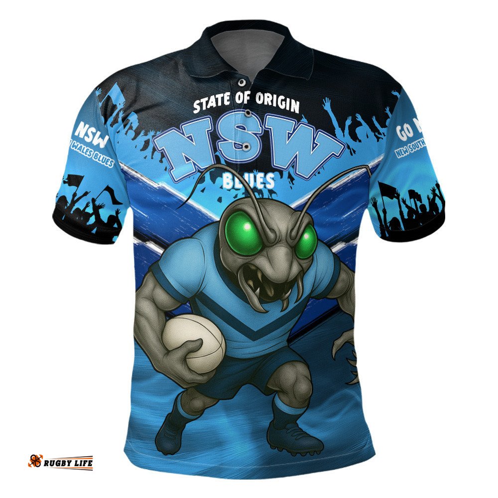 New South Wales Blues Polo Shirt - Custom State Of Origin Go NSW Blues Football Cockroaches Mascot Polo Shirt