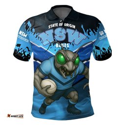 New South Wales Blues Polo Shirt - Custom State Of Origin Go NSW Blues Football Cockroaches Mascot Polo Shirt