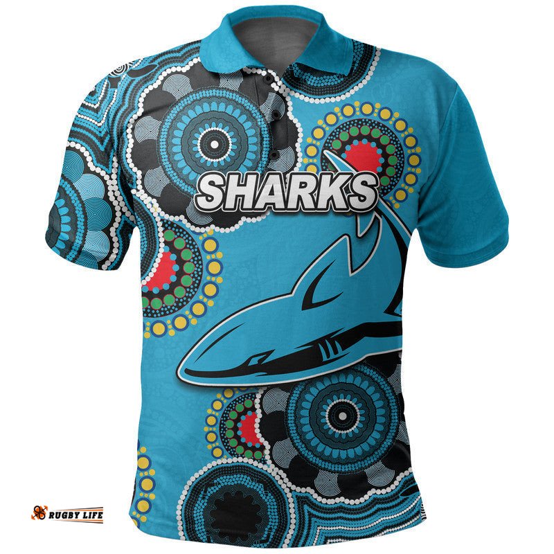 Custom Personalised Sharks Rugby Aboriginal Vibe Polo Shirt Amazing Aussie