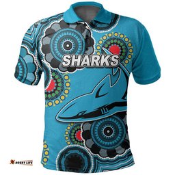 Custom Personalised Sharks Rugby Aboriginal Vibe Polo Shirt Amazing Aussie