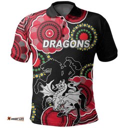 Custom Personalised Dragons Rugby Aboriginal Vibe Polo Shirt - Black Amazing Aussie