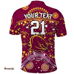 Custom Personalised Broncos Rugby Polo Shirt Boomerang Indigenous Dots Amazing Aussie