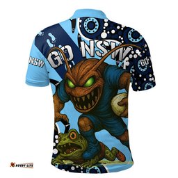 NSW Blues Rugby League Team Polo Shirt Indigenous - Custom New South Wales Blues Football Cockroaches Mascot Polo Shirt