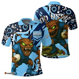 NSW Blues Rugby League Team Polo Shirt Indigenous - Custom New South Wales Blues Football Cockroaches Mascot Polo Shirt