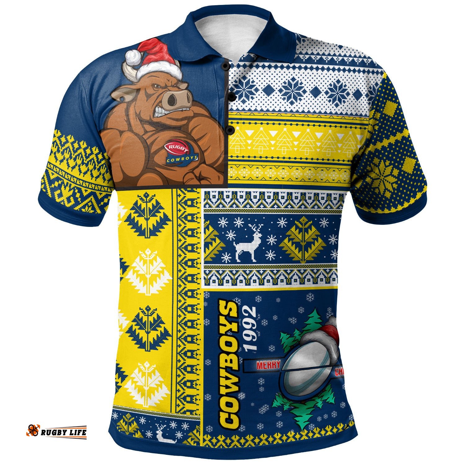 Cowboys Rugby Polo Shirt - Custom Christmas Snowflakes Cowboys Mascot Polo Shirt Amazing Aussie