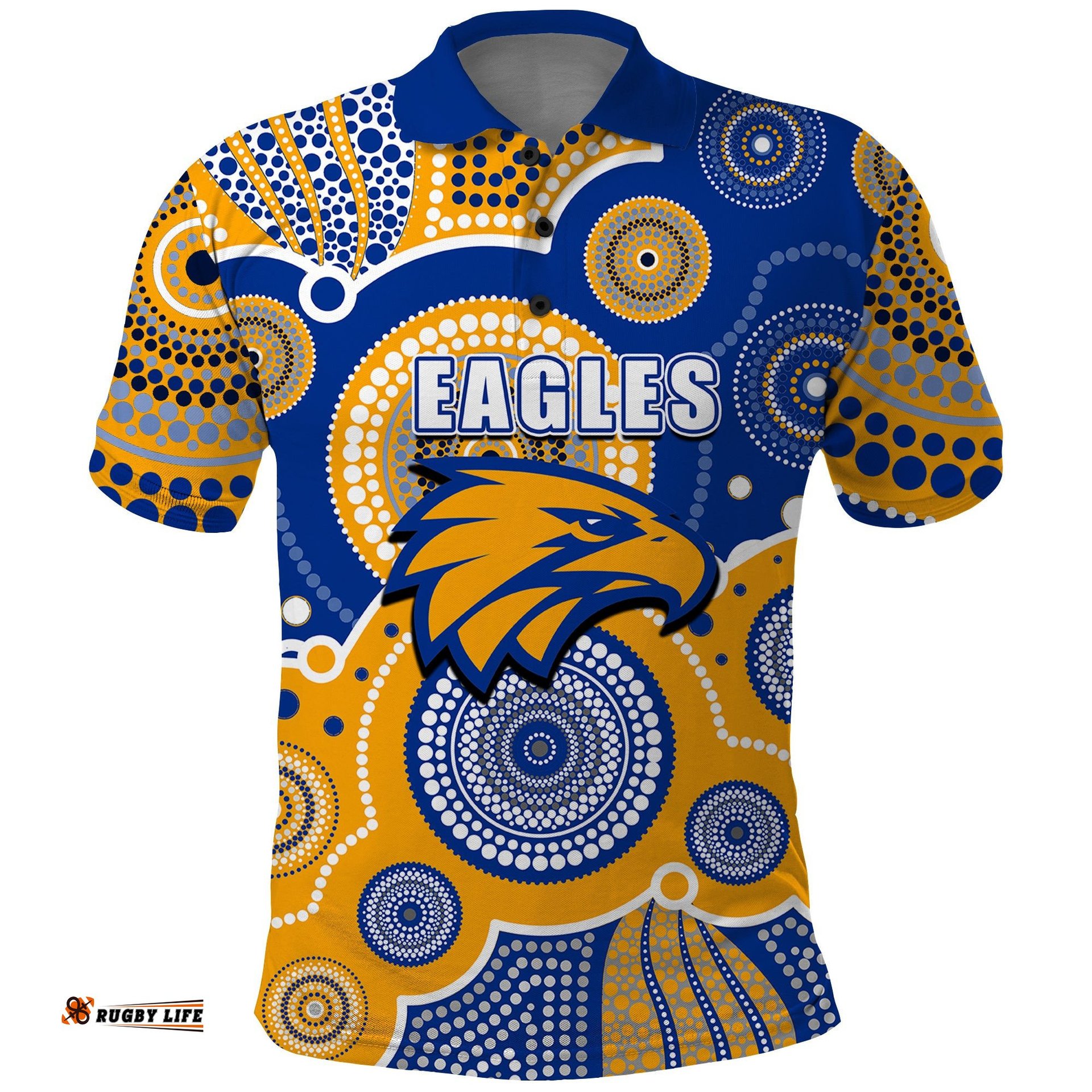 Custom Personalised And Number Eagles AFL Polo Shirt Aboriginal Patterns Amazing Aussie