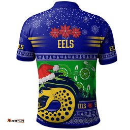 Eels Rugby Christmas Polo Shirt - Custom Eels Ugly Christmas And Aboriginal Patterns Polo Shirt Amazing Aussie