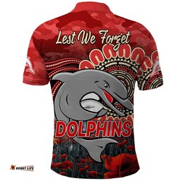 NRL ANZAC Redcliffe Dolphins Poppy Flowers Polo Shirt Amazing Aussie