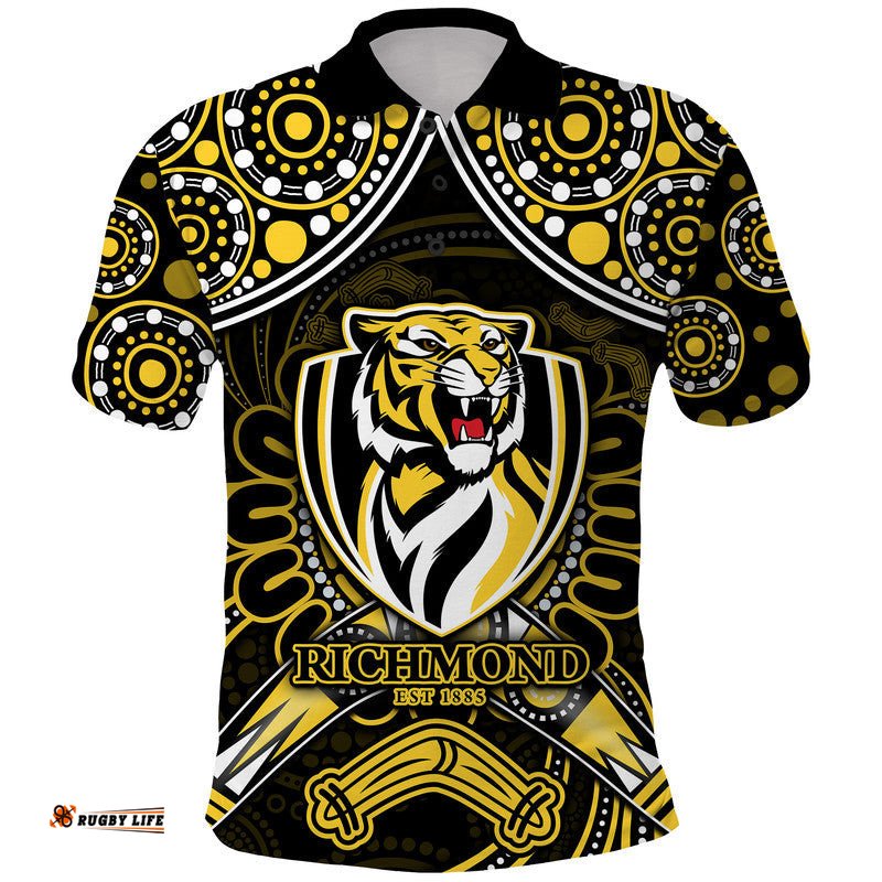 Richmond Tigers Football Polo Shirt Boomerang Indigenous Dots Amazing Aussie