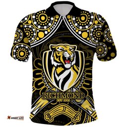 Richmond Tigers Football Polo Shirt Boomerang Indigenous Dots Amazing Aussie