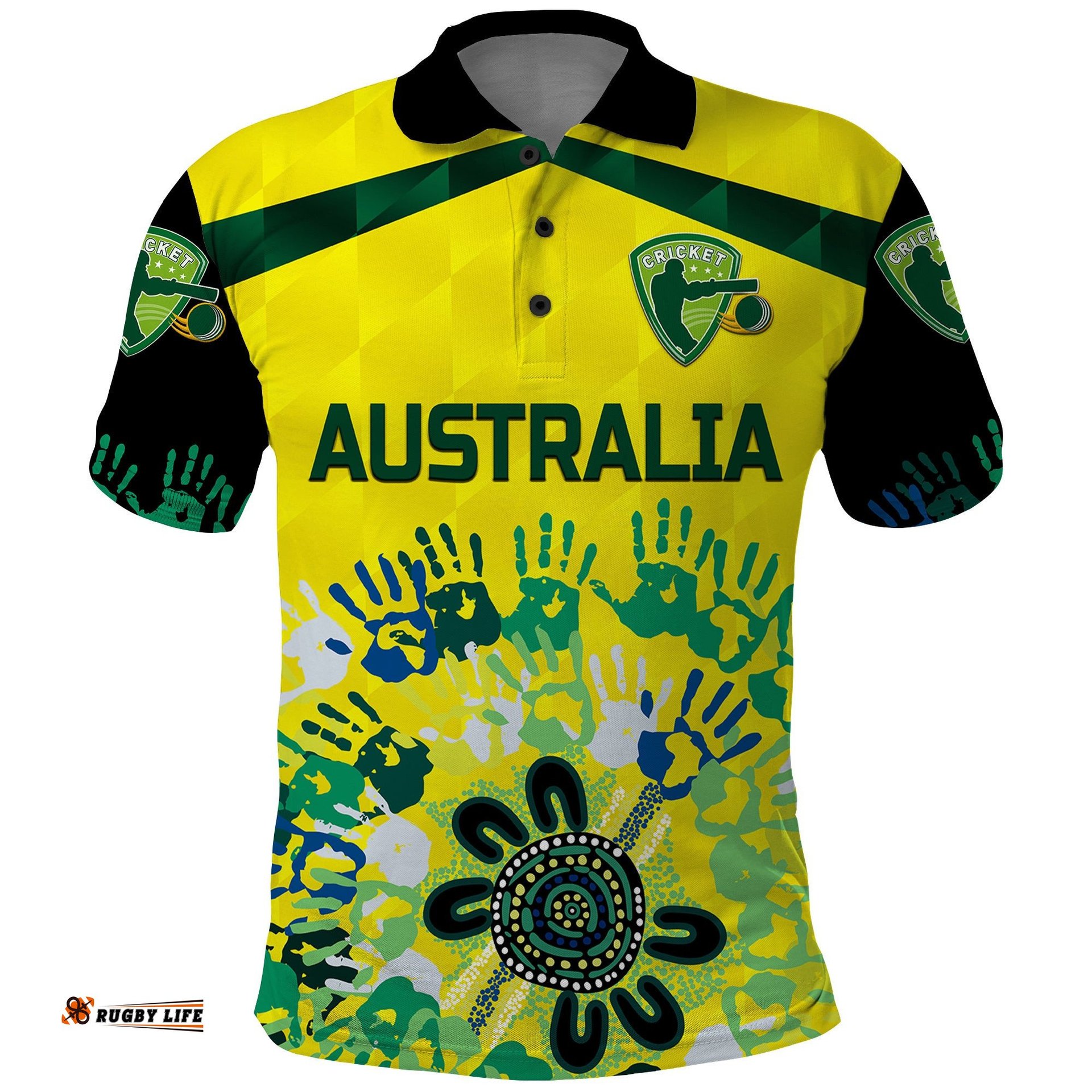 Custom Personalised Australia Cricket Polo Shirt Aboriginal Style Unique - Black Amazing Aussie