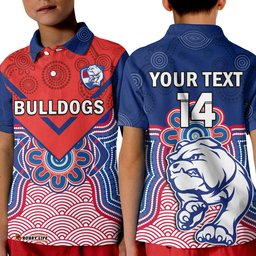 Custom Text And Number Bulldogs Football Polo Shirt Western Doggies Aboriginal Art Amazing Aussie