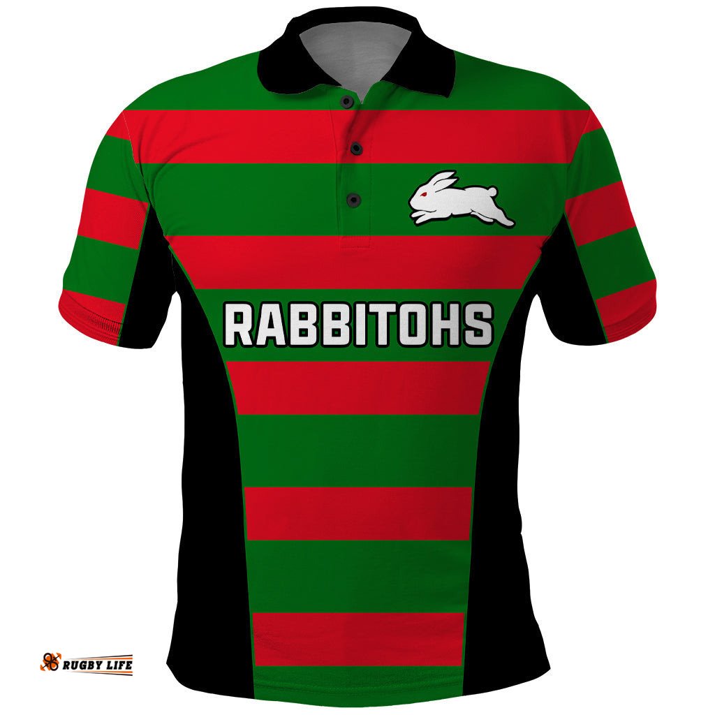 Custom Text And Number Rabbitohs Rugby Polo Shirt Go Souths 1908 Sporty Style Black