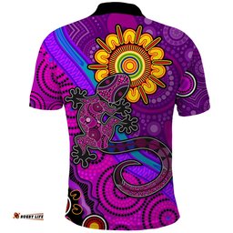 Australia Lizard and Sun Polo Shirt Aboriginal Art Purple Amazing Aussie