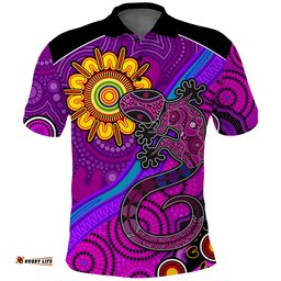 Australia Lizard and Sun Polo Shirt Aboriginal Art Purple Amazing Aussie