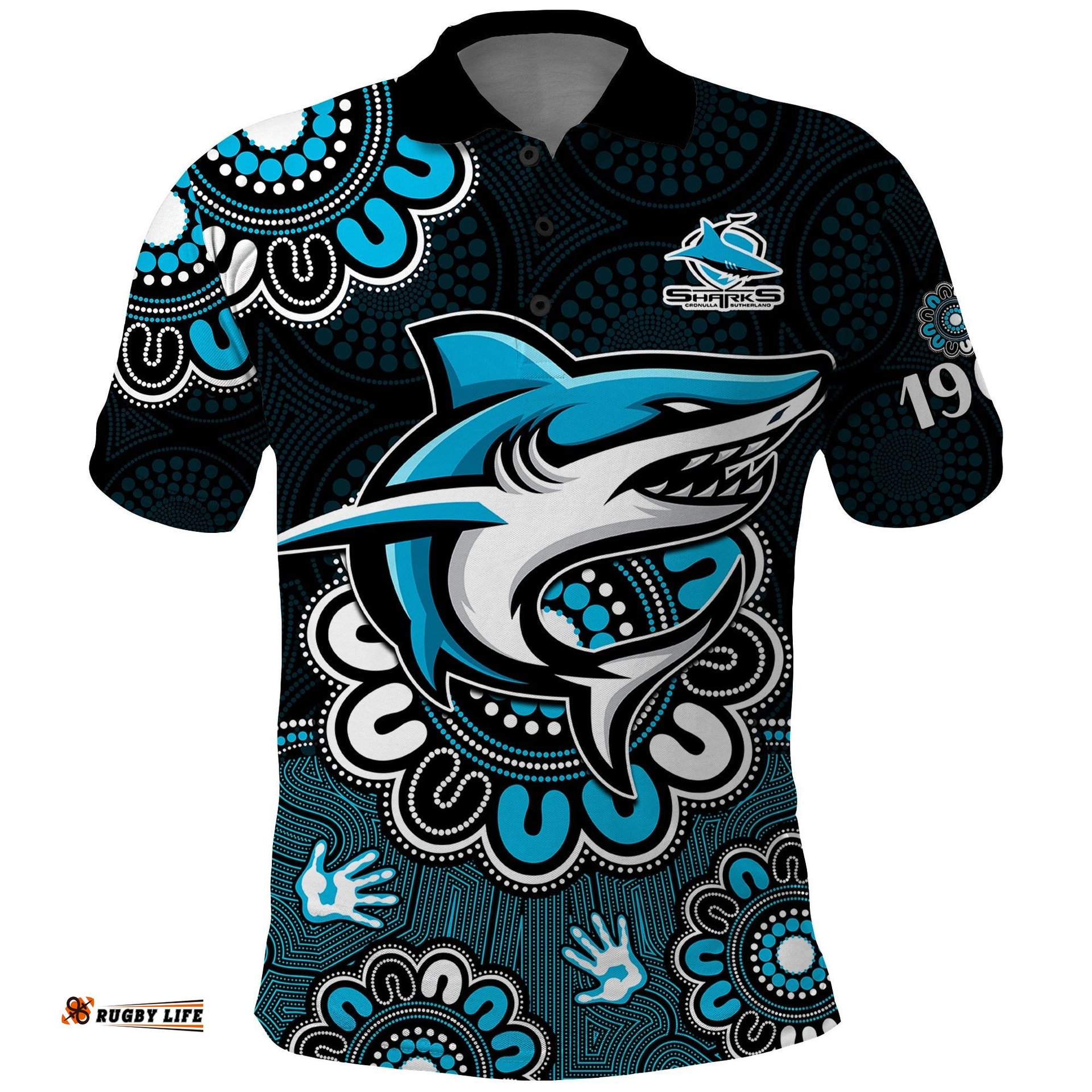 NRL Cronulla-Sutherland Sharks Rugby Sharkies 1963 Aboriginal Polo Shirt Amazing Aussie