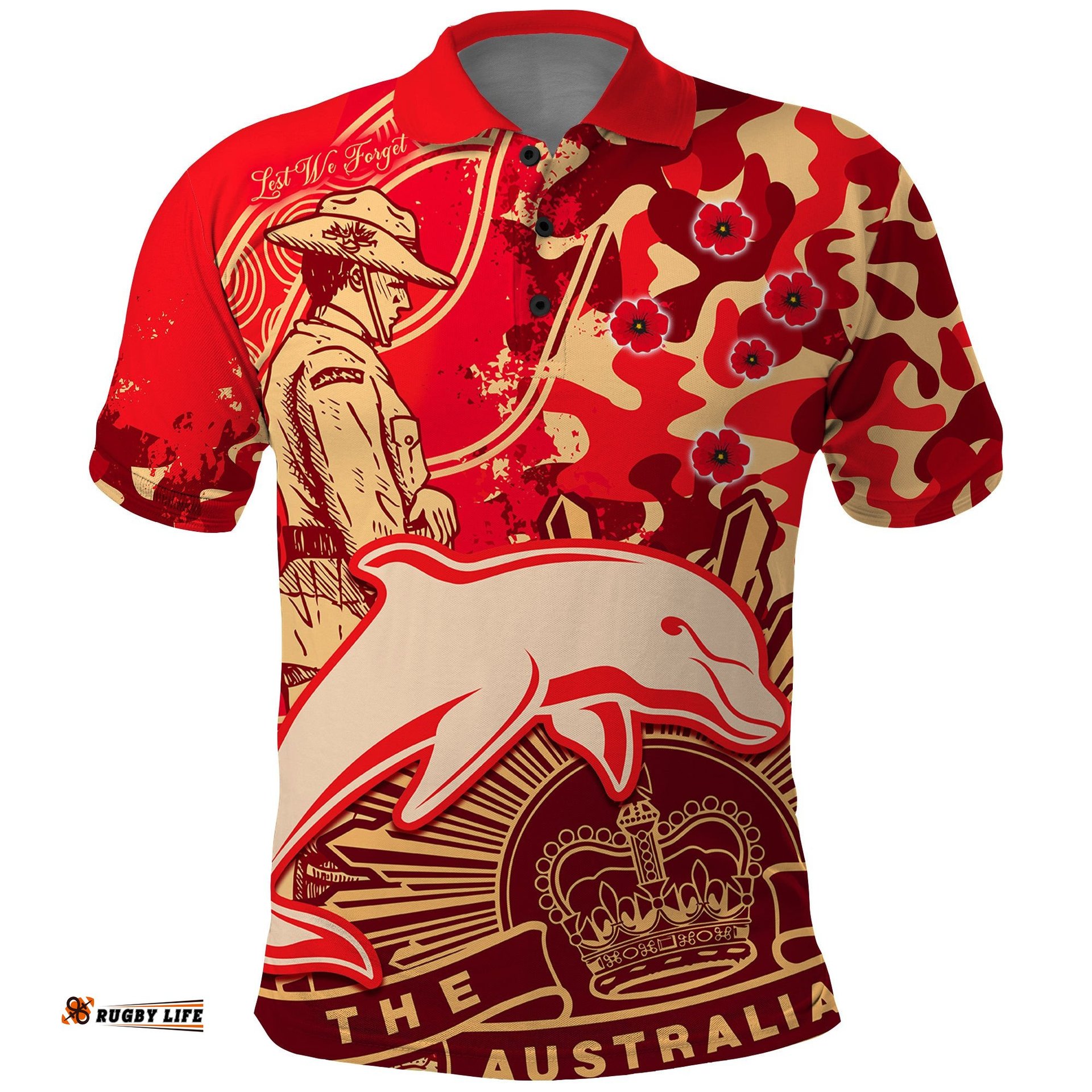 NRL ANZAC 2023 Dolphins Polo Shirt Camouflage Amazing Aussie