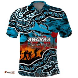 Custom Personalised Anzac Day NRL - Sharks Polo Shirt Aboriginal Lizard Patterns