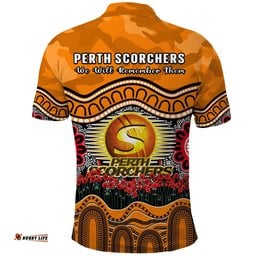 Perth Scorchers Cricket ANZAC Polo Shirt Poppy Aboriginal Camouflage Amazing Aussie