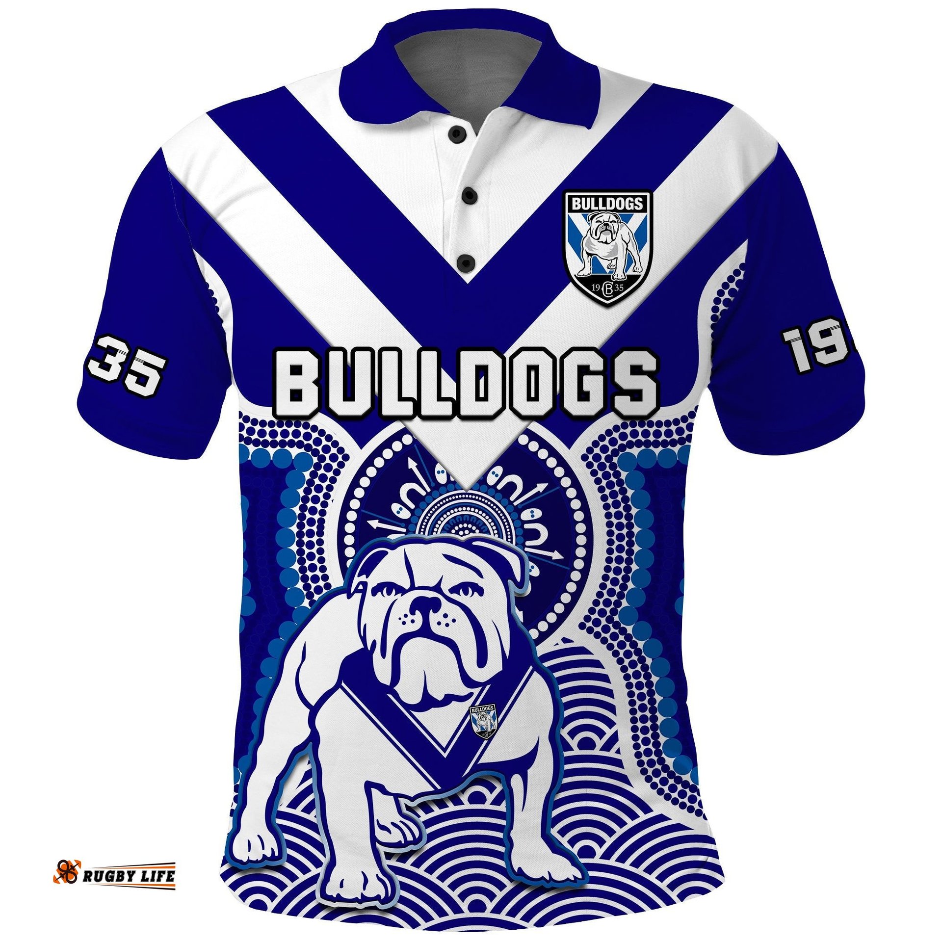 Bulldogs Rugby Polo Shirt Canterbury Bankstown 1935 Indigenous Artsy Amazing Aussie