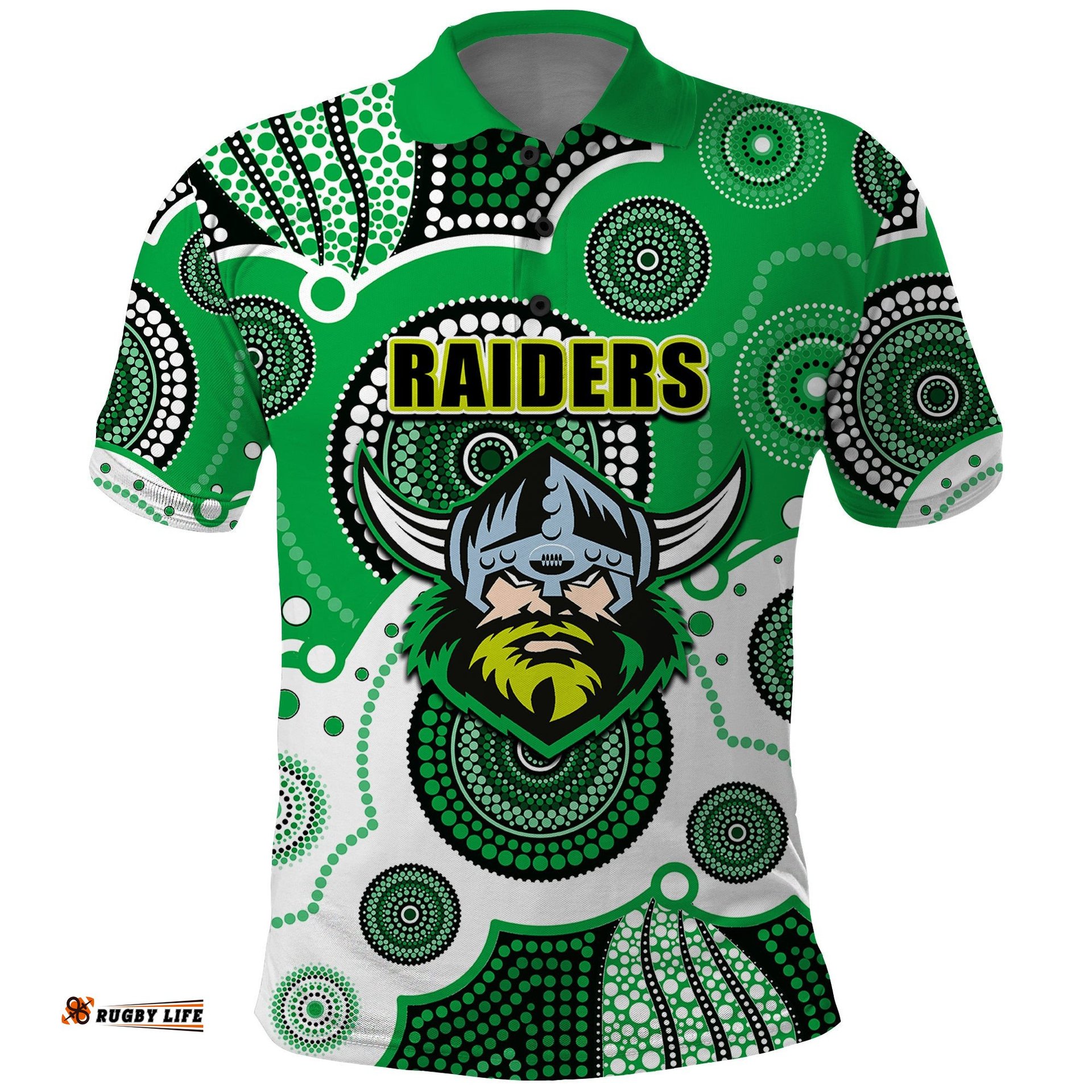 Custom Personalised And Number Raiders NRL Polo Shirt Aboriginal Patterns