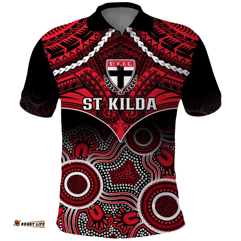 St Kilda Football Polo Shirt Saints Aboriginal Mix Polynesian Pattern