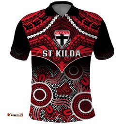 St Kilda Football Polo Shirt Saints Aboriginal Mix Polynesian Pattern