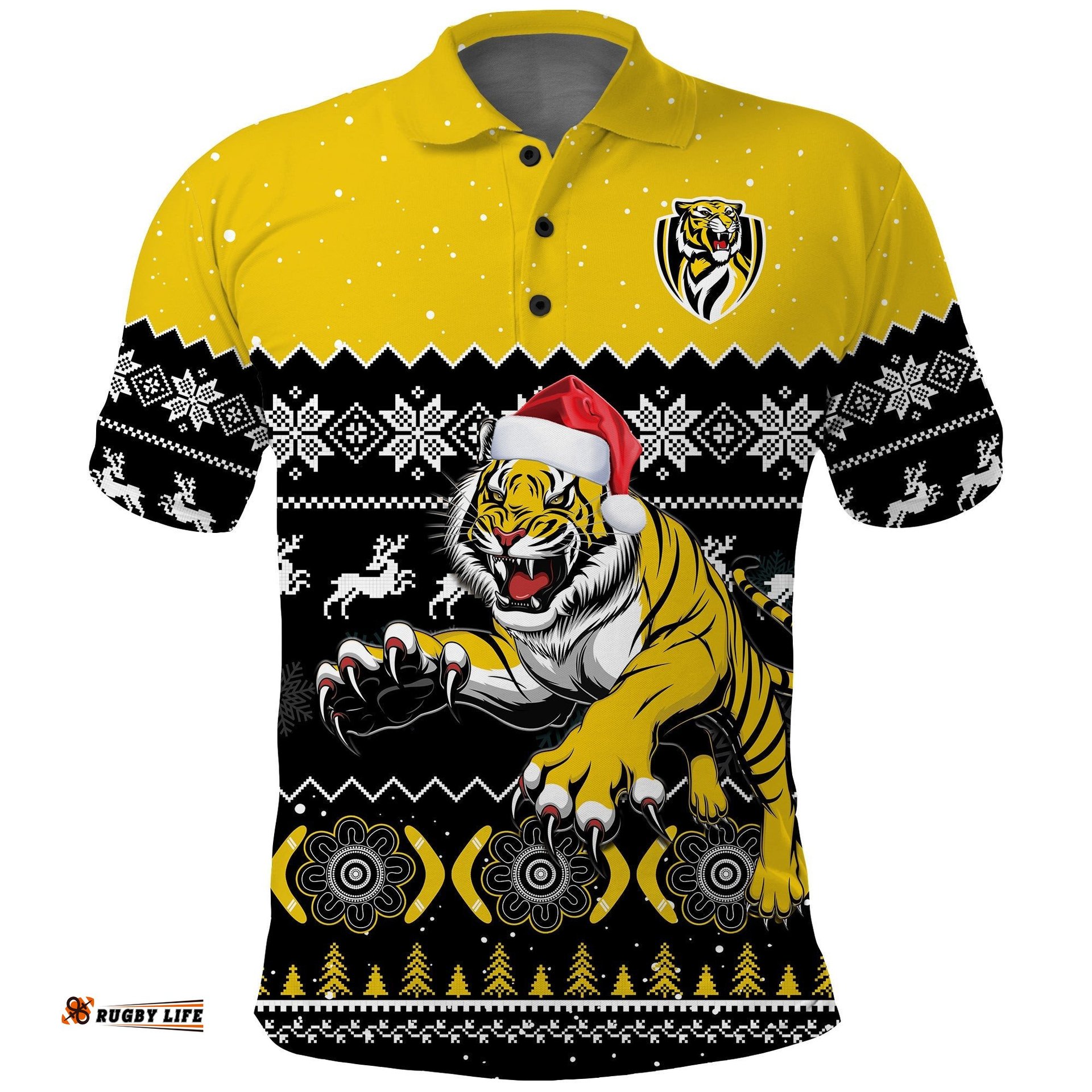 Custom Personalised Richmond Football Polo Shirt Tigers Indigenous Merry Christmas Amazing Aussie