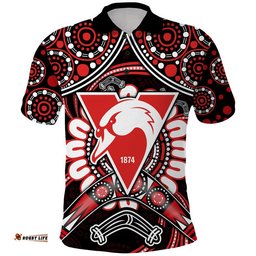 Swans Football Polo Shirt Boomerang Indigenous Dots Amazing Aussie