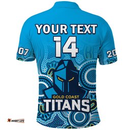 Custom Text And Number Titans Rugby Polo Shirt Gold Coast 2007 Aboriginal Art Amazing Aussie