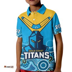 Custom Text And Number Titans Rugby Polo Shirt Gold Coast 2007 Aboriginal Art Amazing Aussie