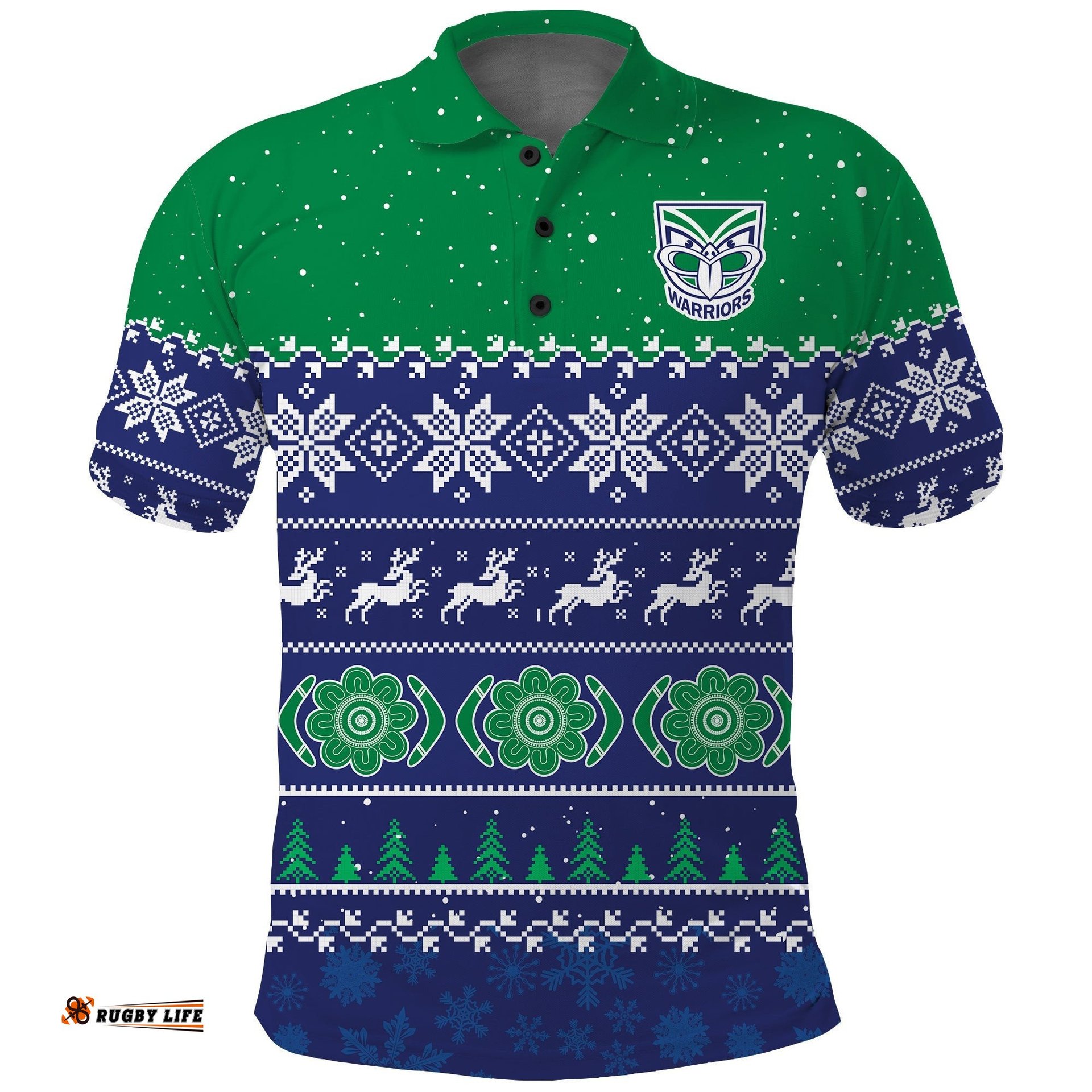 Warriors Rugby Polo Shirt New Zealand Indigenous Merry Christmas Amazing Aussie