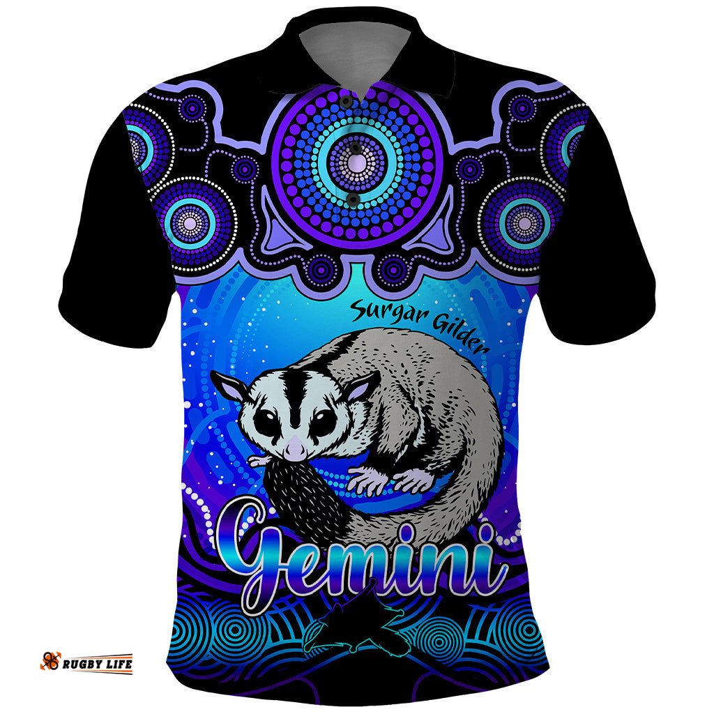 Personalised Australia Gemini Sugar Gilder Zodiac Polo Shirt Auz Astrology Aboriginal - Blue